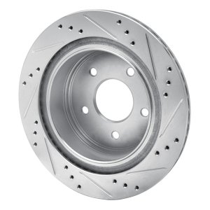 Infiniti G35 Brake Rotor (1) - Rear Left - R1 Concepts - Drilled & Slotted - Silver - `02-`25